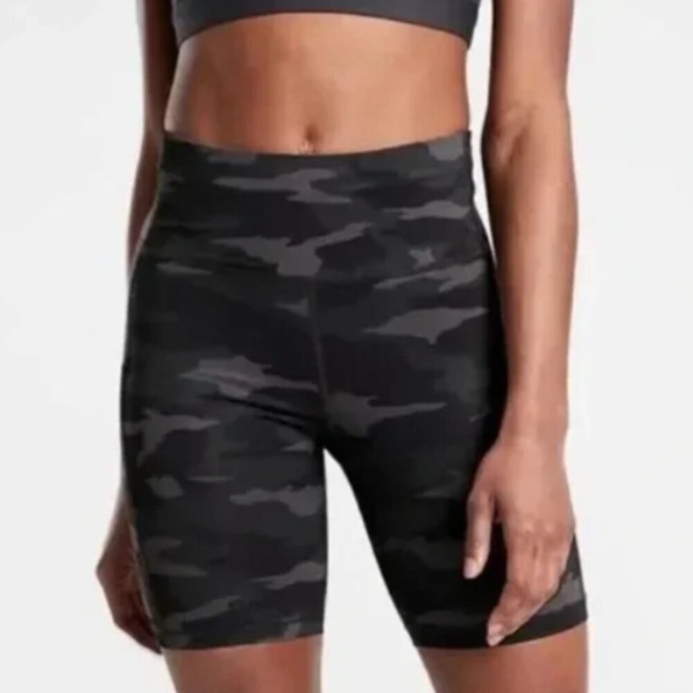 Athleta Black & Charcoal Camo Bike Shorts